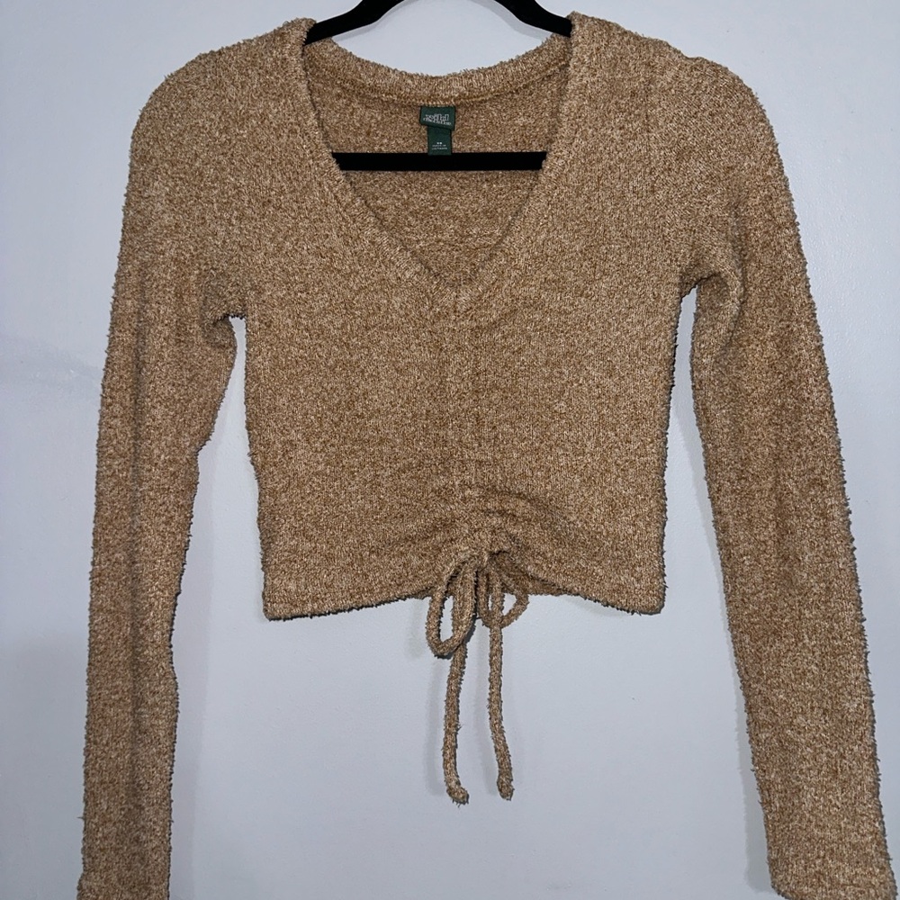 Wild Fable Tan V-Neck Ruched Sweater